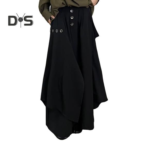 

Мужские брюки нестандартной формы в японском стиле, свободные брюки-кюлоты с застежкой-молнией и пуговицами, модельный костюм для показа на подиуме, для отдыха, работы, повседневной носки, брюки M чёрный