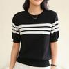 Navava Women Line Point Round Neck Short Sleeve Knit Nk2007
