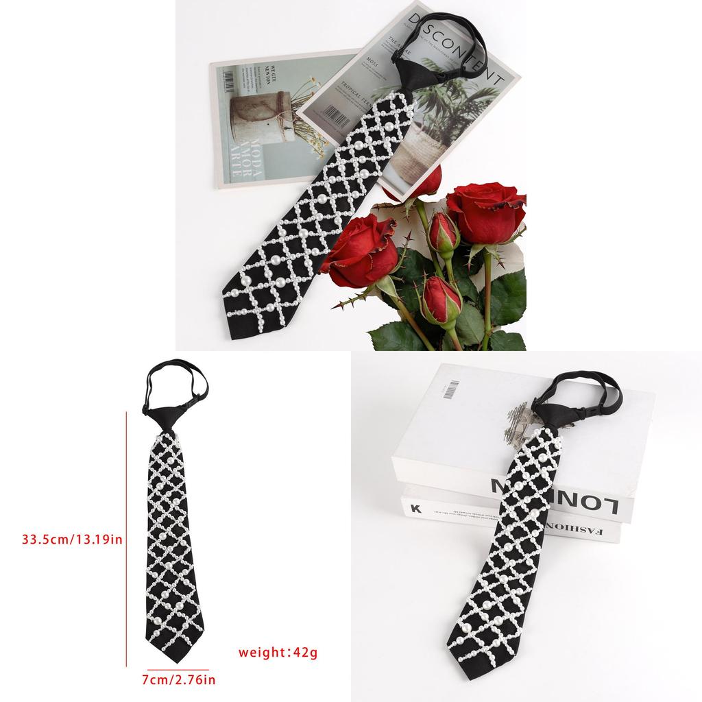 Modern Unisex Neck Tie With Pearl Detailing In Black For Formal And Casual Wear