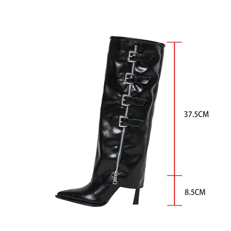 Fashion Runway style Fashion Patent Leather Belt Metal Buckle Women Motorcycle Knee-High Boots Autumn Winter High Heels Long Boots Shoes