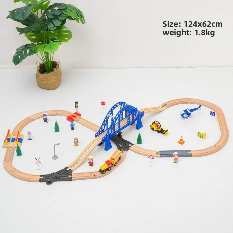 Assembled Wooden Train Track Set City Blue Bridge Scene Tracks Compatible with Brand Wooden Tracks Railway Toys for Kids Gift