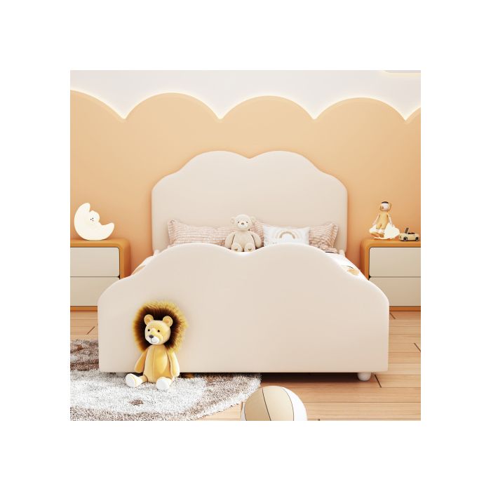 Lit D'enfant Rembourré De 90 X 200 Cm De Haut, Cadre De Lit À Barreaux Avec Tête Et Pied De Lit En Forme De Nuage.