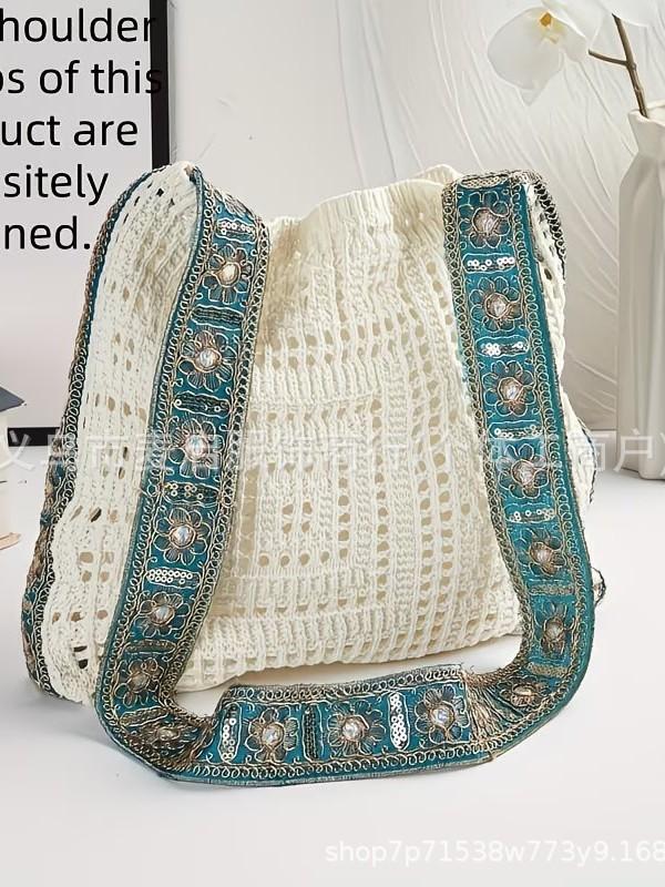 Lässige Hohlbeutel gewebte Strandtasche Damenwolle neu große Kapazität gestrickte Tragetasche Schulter Frühling und Sommer