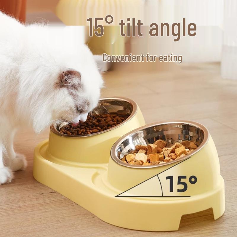 Slanted Double Bowl: Anti-Spill Cat & Dog Food and Water Bowl
