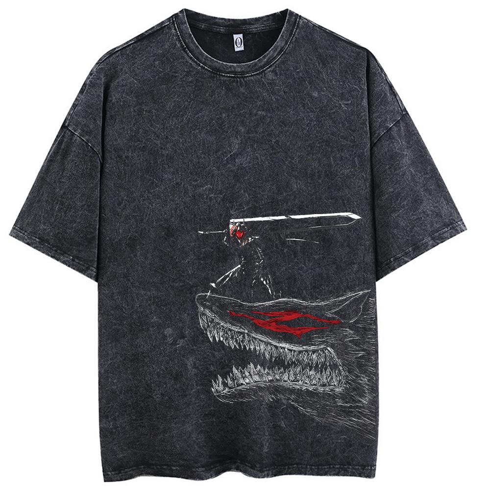 Retro Sleeve Cotton American Old Naruto Five-point Anime Short Sleeve T-wash Black T