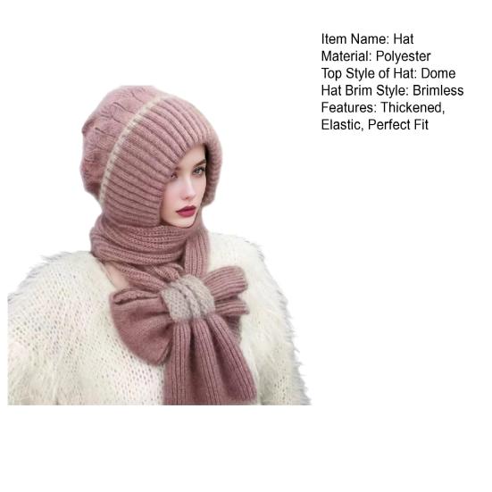 Winter Knit Hat Scarf Set Large Head Circumference Elastic Warm