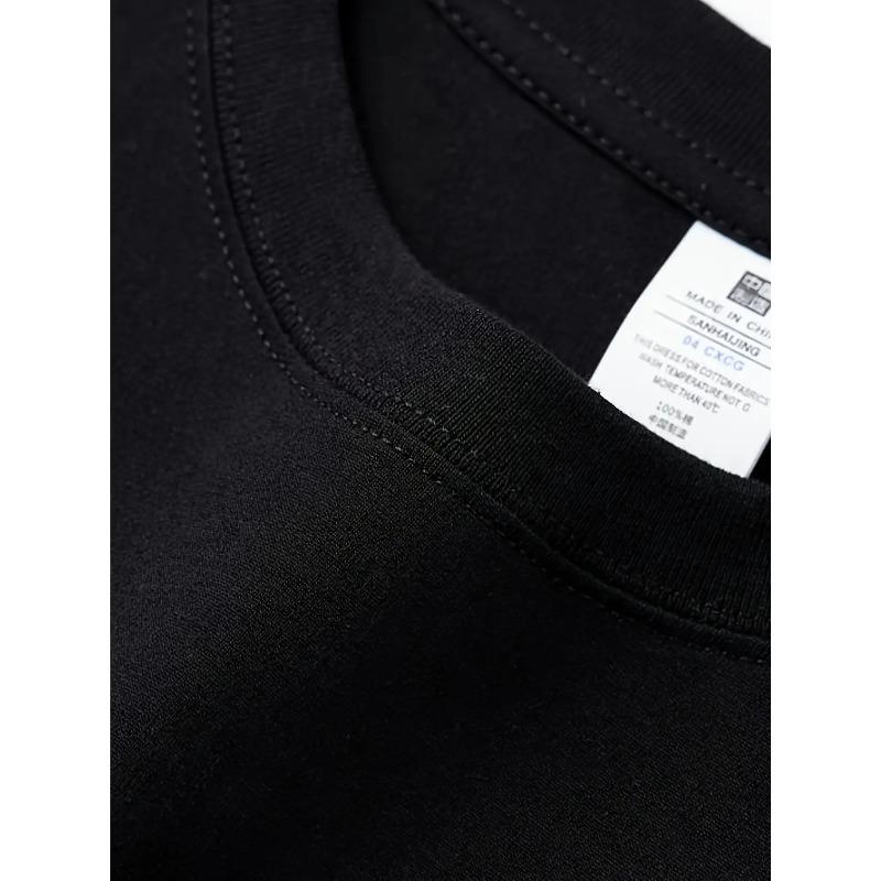 European Size Men's 180g Heavyweight Pure Cotton T-Shirt - Breathable Soccer Graphic Print Round Neck Casual Streetwear Tee
