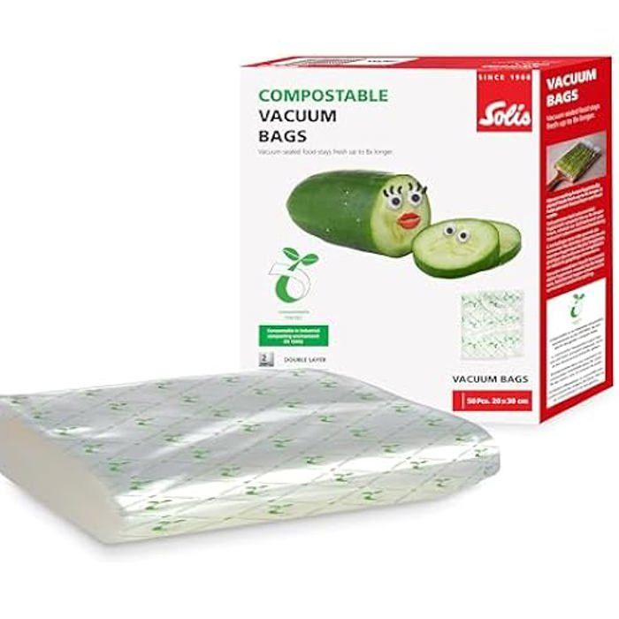 Sacs sous vide compostables - SOLIS - 20 x 30 cm - Réutilisables - Biodégradables - Résistants à la cuisson
