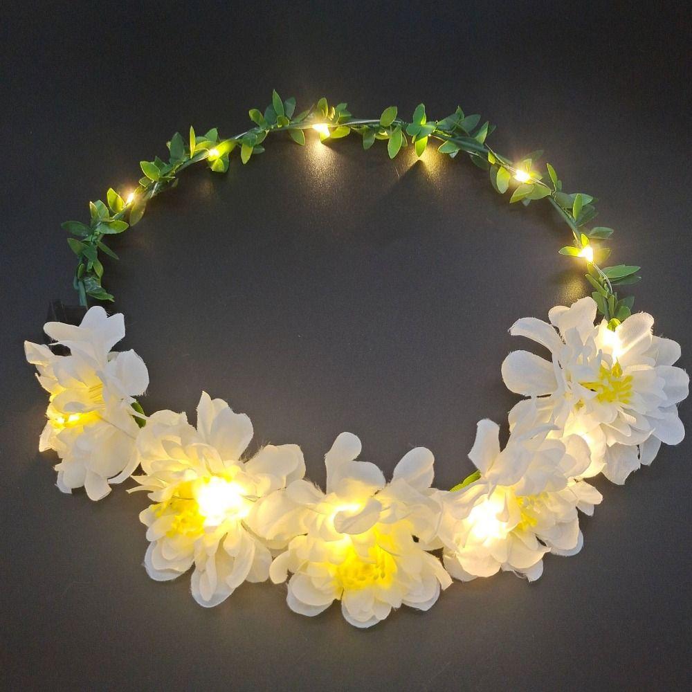 Luminous Flower Crowns Simulation Rose Flower Glowing Wreath Vintage Wreath Headband  For Bride