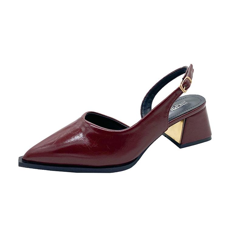 2025 Fashion New French Retro Pointed Thick Heel Middle Heel Shoes Women's Shallow Mouth Single Shoes Temperament Versatile Sandals