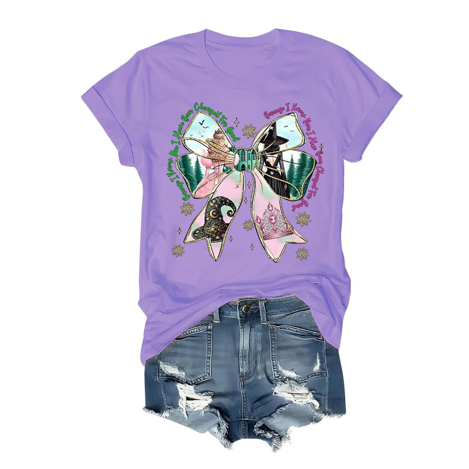 

Женская модная повседневная футболка с коротким рукавом и круглым вырезом с принтом ведьмы XXXL фиолетовый