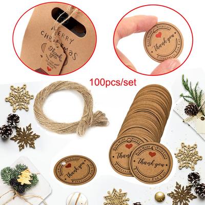 Brown Round Handcraft Wedding Supplies Thank You Labels Kraft Paper Tags Hang Tag Merry Christmas