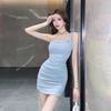 Pure desire sexy sweet and spicy one-shoulder pleated hip skirt summer bandeau design short skirt slimming hip dress