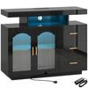 High Gloss Sideboard with LED Lights, Built-in Power Outlets, 3 Drawers, Shelves and 2 Acrylic Doors, Black