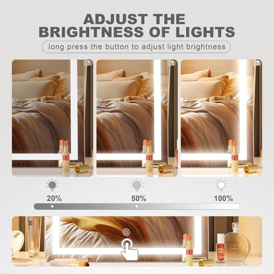 Vanity Mirror with Lights 15 X 13 LED Makeup Mirror with 10X Magnification Smart Touch 3 Colors Dimmable Adjustable Brightn 360