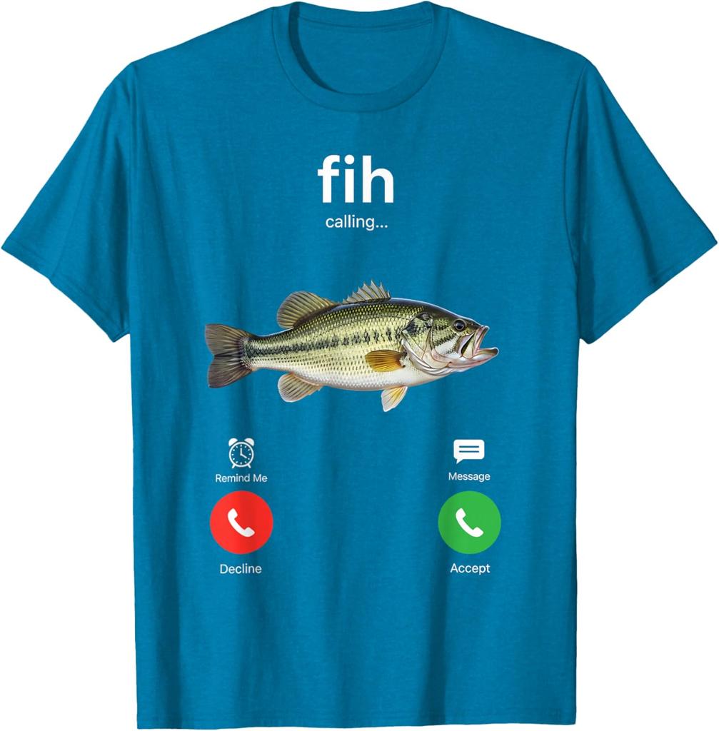 Fish Calling Funny Fishing Graphic Tee Men's Casual Cotton T-Shirt