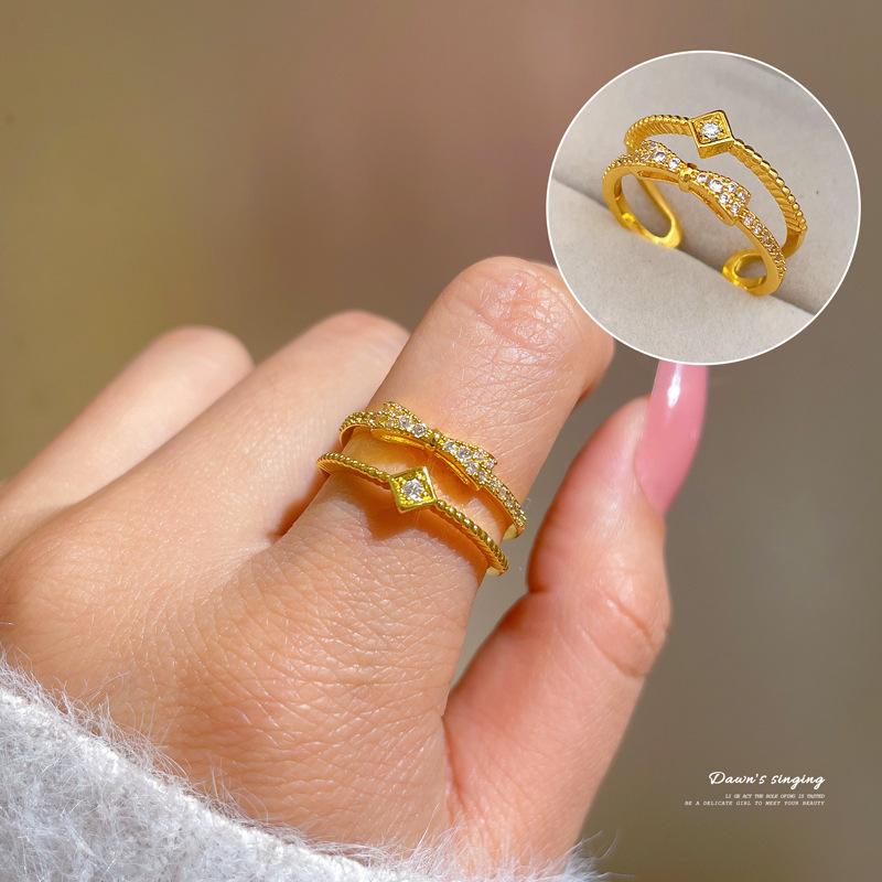 Design Wind Geometric Diamond Bead Ring Women'S Cold Wind Open Ring