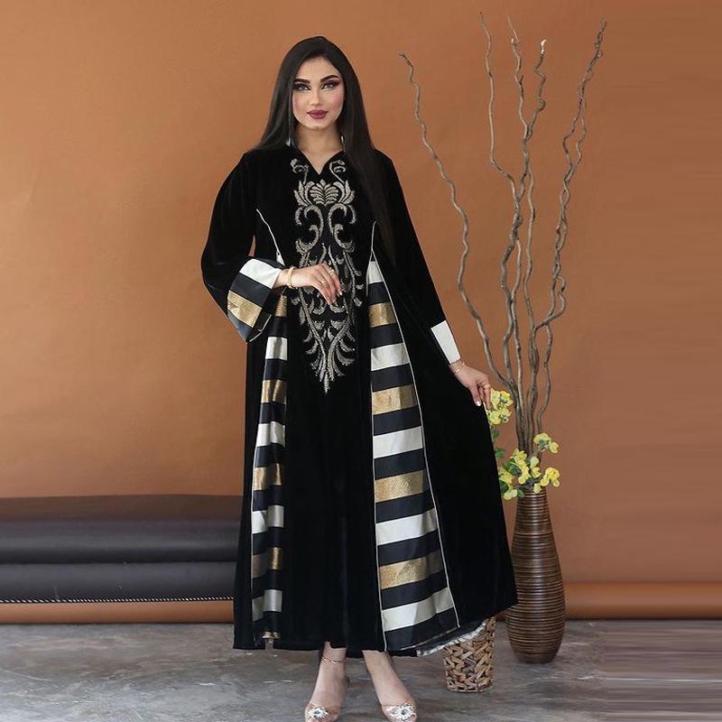 AB052 Embroidered Long Dress - Women's Muslim Abaya, Middle Eastern Arabic Style