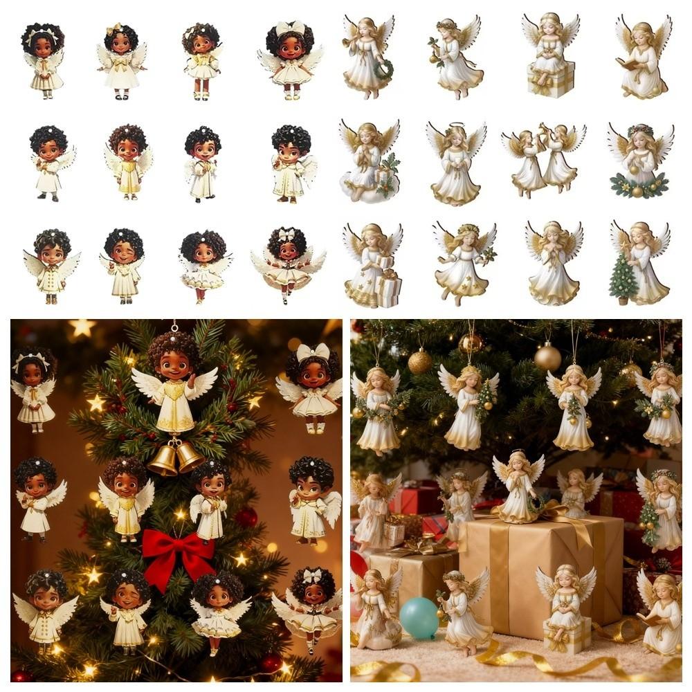 24/36 szt. Wiszące zawieszki świąteczne w stylu vintage, ozdoby na choinkę, nowe zawieszki aniołki, dekoracje świąteczne