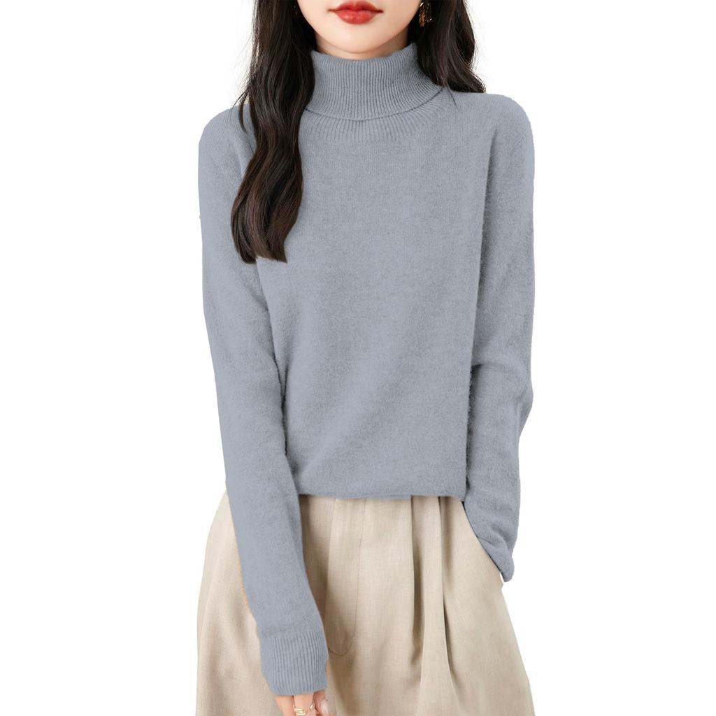 Women's Fashion Turtleneck Pullover Long Sleeve Loose Bottom Knit Sweater