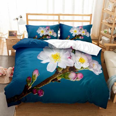 Huse de pilotă cu flori de primăvară Rege Regină Set de lenjerie de pat floral colorat Huse de plapumă cu flori de cireș 2/3 buc Huse de plapumă din poliester