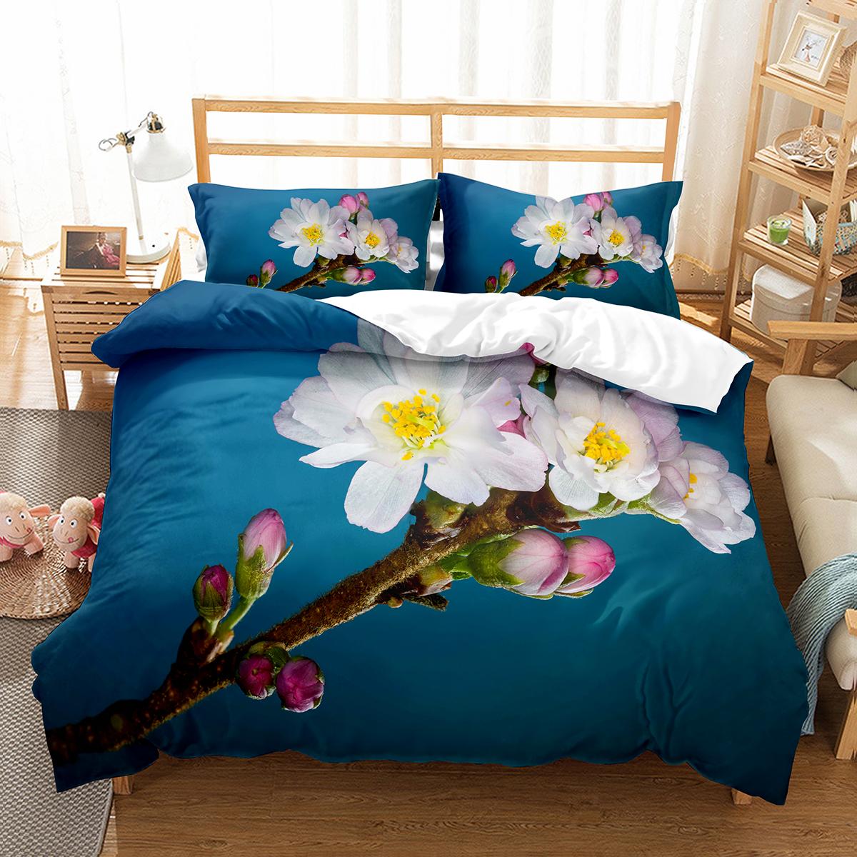 

Пододеяльник с изображением весенних цветов King Queen, комплект постельного белья с цветочным принтом, пододеяльник с изображением цветущей вишни, 2/3 предмета из полиэстера EU single(135x200cm)