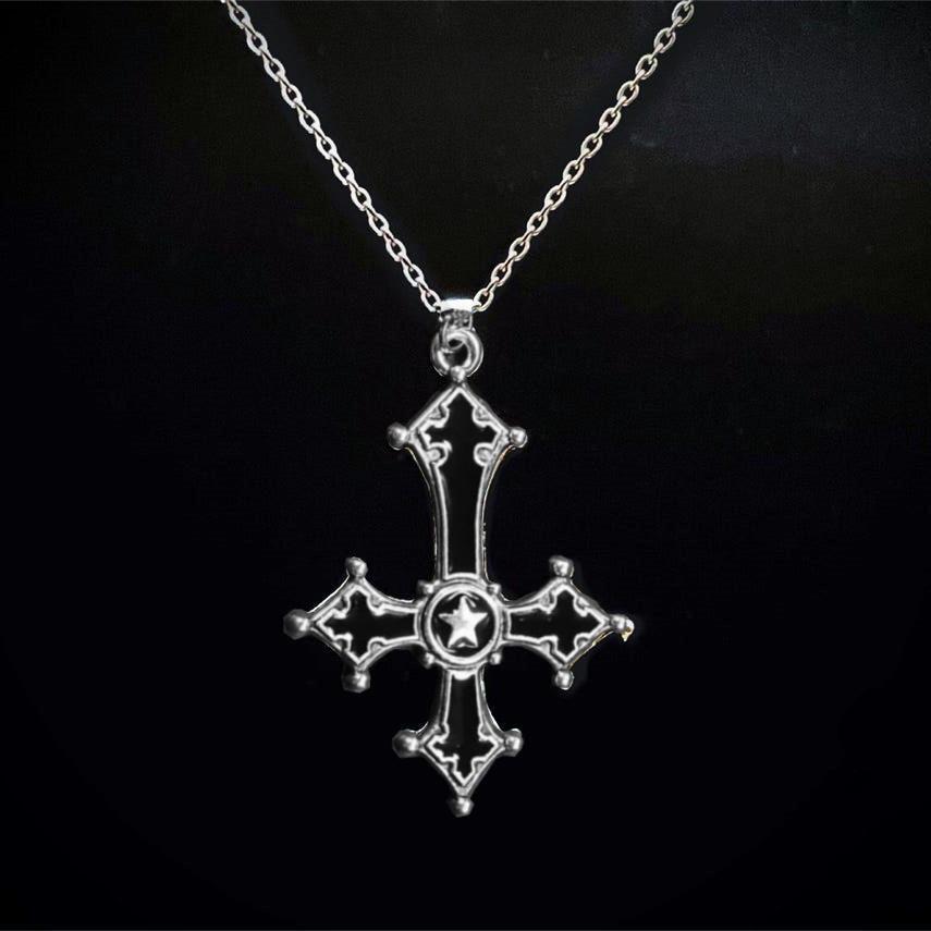 Gothic Cross Pendant Necklace For Women With Alloy Chain And Electroplated Finish