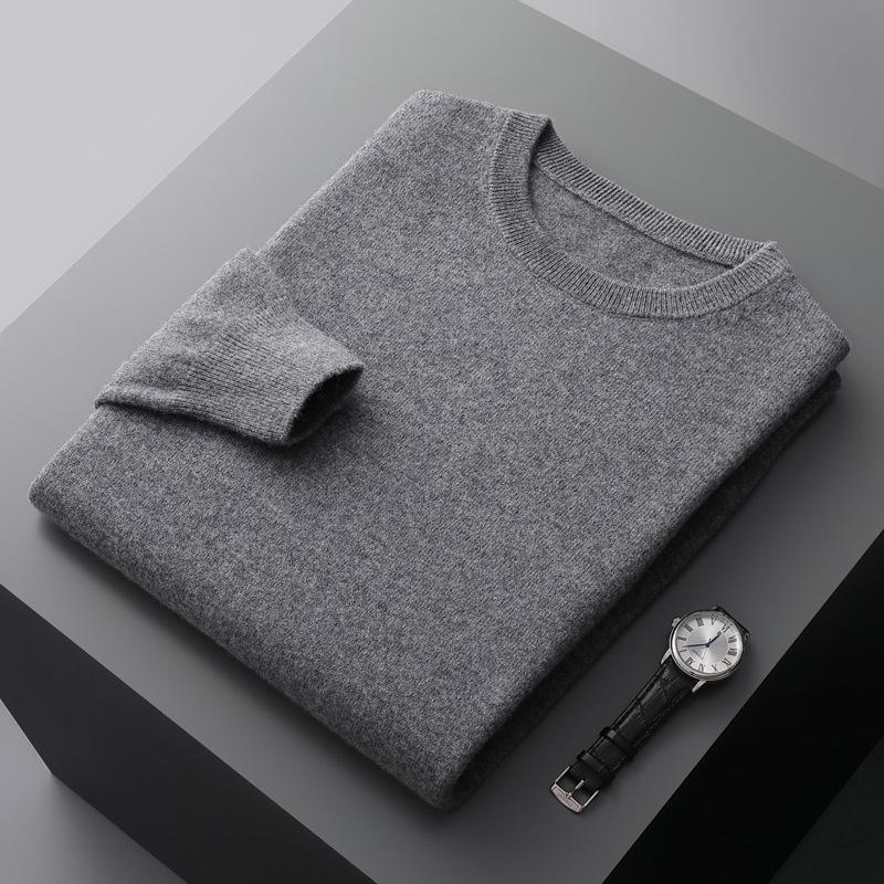 

Men s Wool Round Neck Sweater - Autumn/Winter New Arrival, Solid Color, Plus Size Options M (100-130 jin)