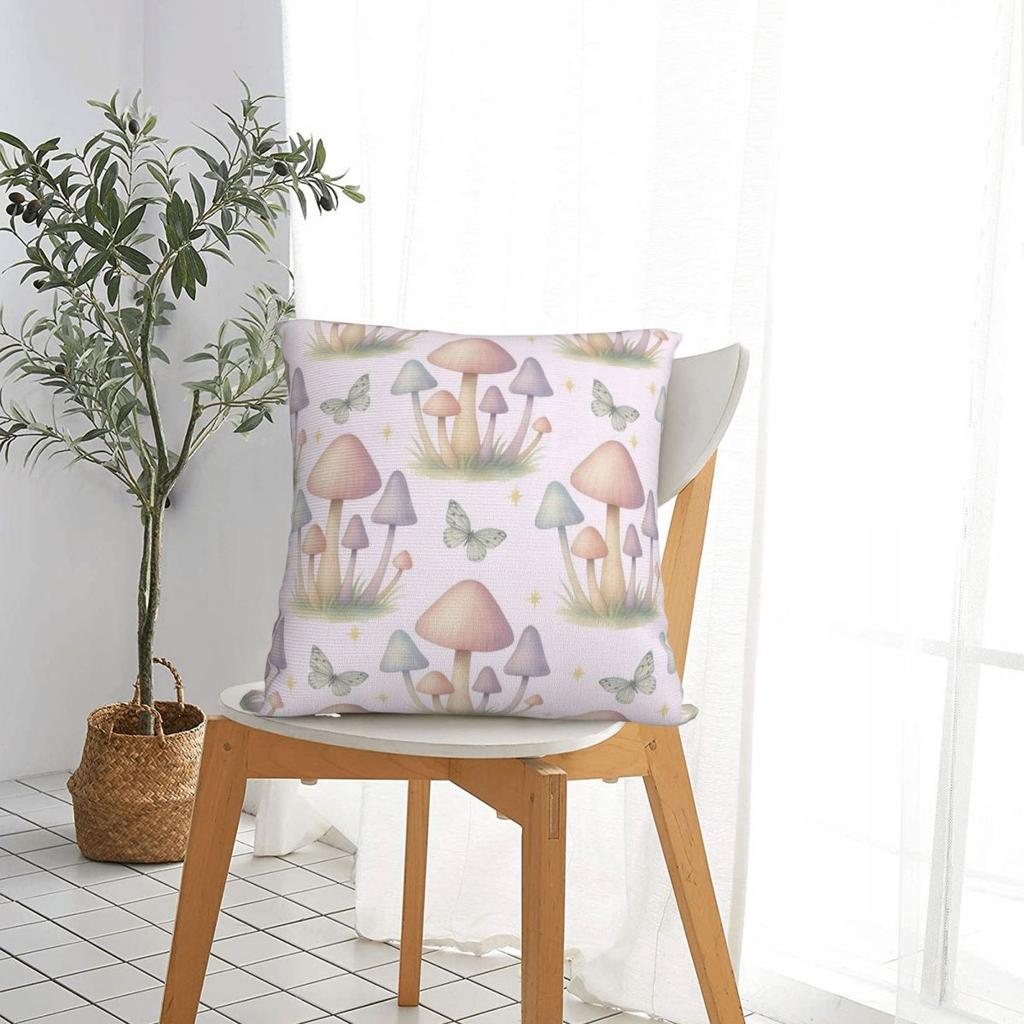 Cute Mushroom Cartoon Pillow Case Cushion Cover Novelty Decor Throw Pillow Case Cover for Sofa 18x18