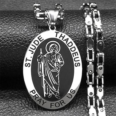 ST. Jude Thaddeus Pendant Necklace Men Stainless Steel Christian San Punk Jewelry Accessory