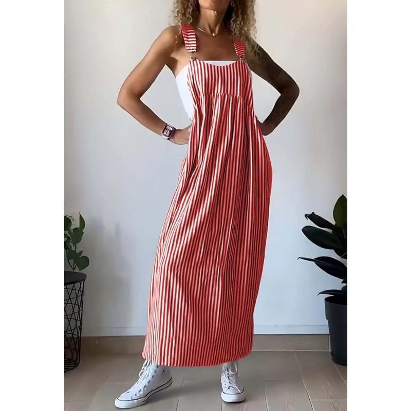 Damen Sommermode Gestreiftes Hosenträgerkleid