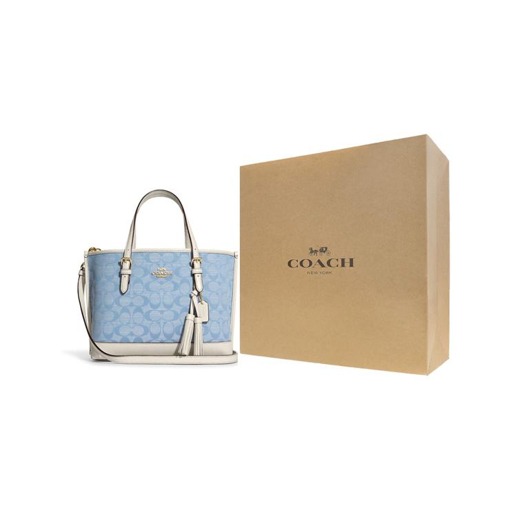 New COACH Canvas With Leather Tote Bag, Shopping Bag, Handbag, Crossbody Bag Medium Size Women's Blue Monogram White CA142-IMUDY