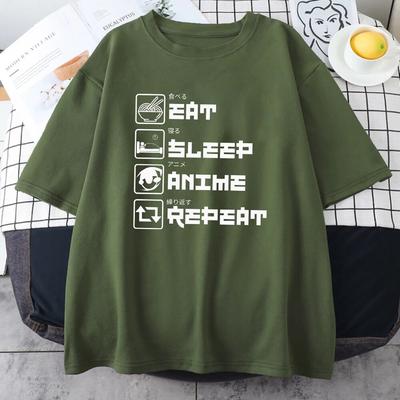My Day Eat Sleep Anime Repeat Prints Unisex T-Shirts Soft Breathable Short Sleeve Street Hip Hop Casual Tops Unisex Cotton Clothing