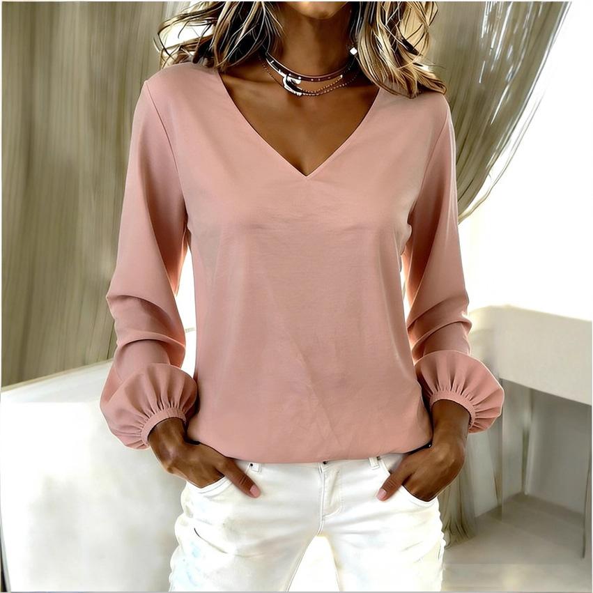 Europe, America, new women's clothing casual loose fashion solid color long-sleeved V-neck pullover