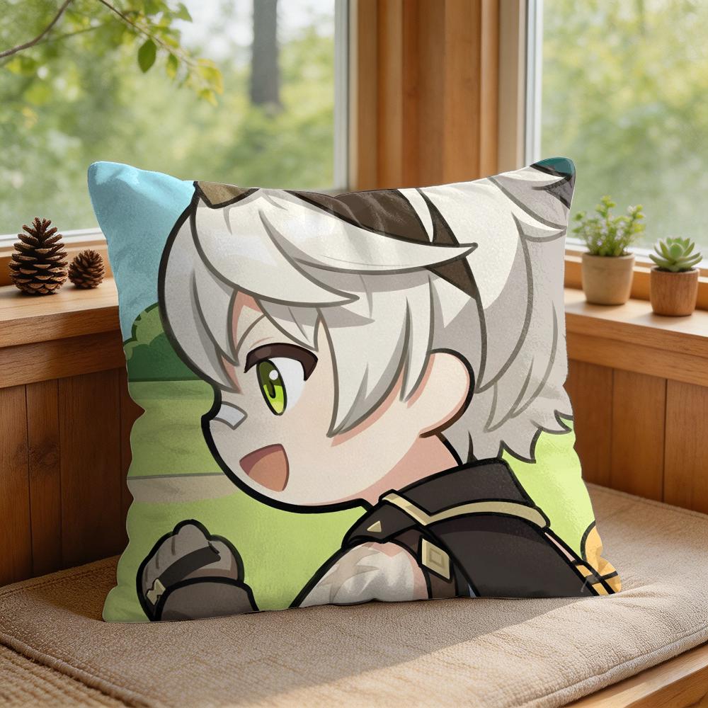 Bennett Cute Genshin Impact Cushion Cover Square Short Plush Pillow Case Living Room Sofa Home Decor Funda X