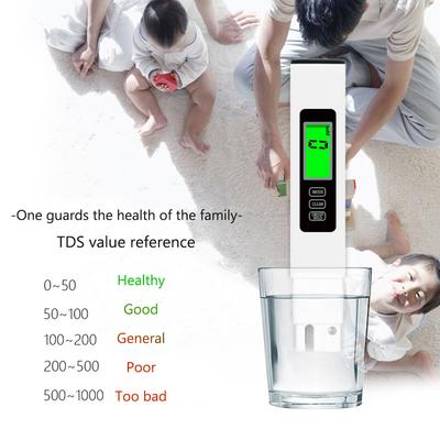 4 In 1 Digital Water Tester  TDS Meter 0-9990 PPM Water Quality Tester Pen With Backlight LCD Display for Pools Drinking Water A