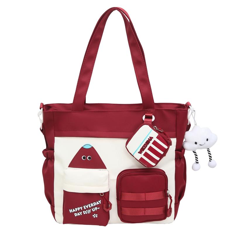 

Контрастная цветная сумка кроссбоди большой вместимости, женская наплечная сумка-тоут, студенческая сумка для занятий с кошельком для монет красный