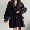 Autumn/Winter Korean-Style Woolen Coat for Women with Lantern Sleeves and Tie, Medium-Length with Suit Collar