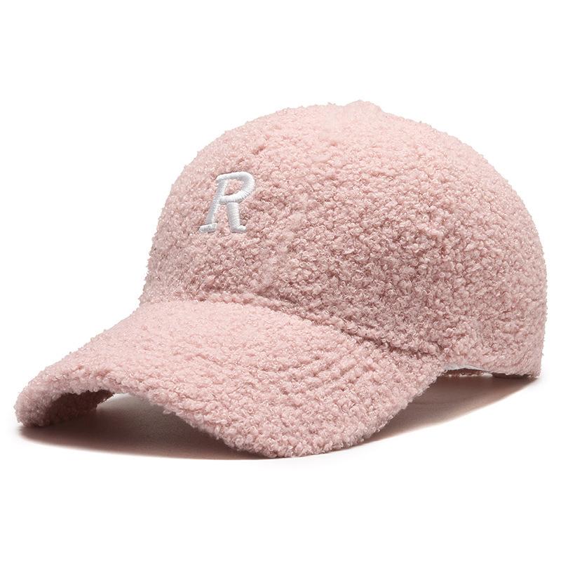 Letter Plush Baseball Cap Women Winter Warm Thicken Lamb Fleece Peaked Hat Solid Color Adjustable Female Duck Tongue Caps