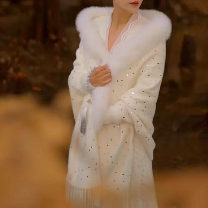 Thick women sequined shawl paired outfits cardigan autumn winter solid sweater casual knitted female