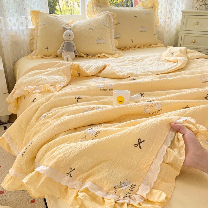 2025 Cloud-Feel Cotton Lace Summer Quilt Set, Machine Washable - Cool & Lightweight for Air Conditioning (Single/Double)