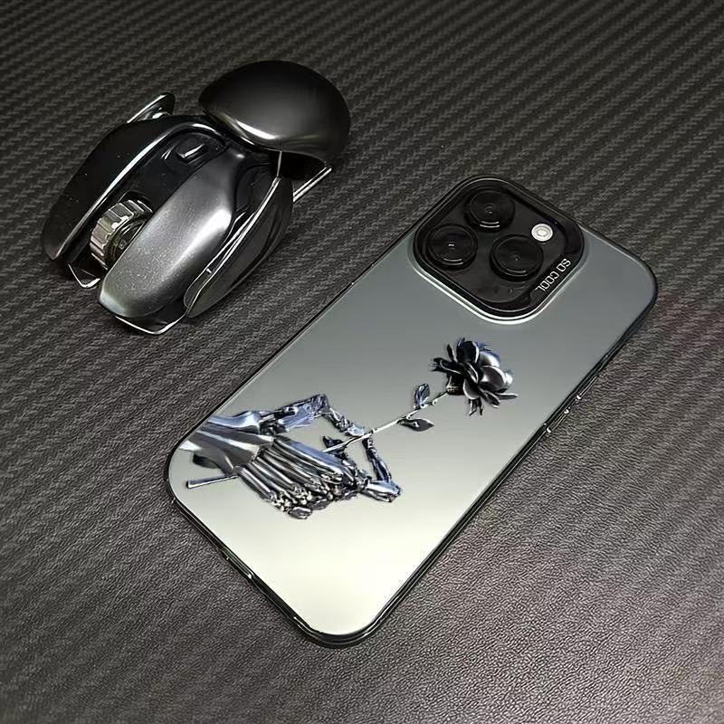 

iPhone 16/15/17 Silver Rose Cross-Border Phone Case - Personalized Full Coverage, Precise Cutouts, Hard Shell iPhone 13 Pro