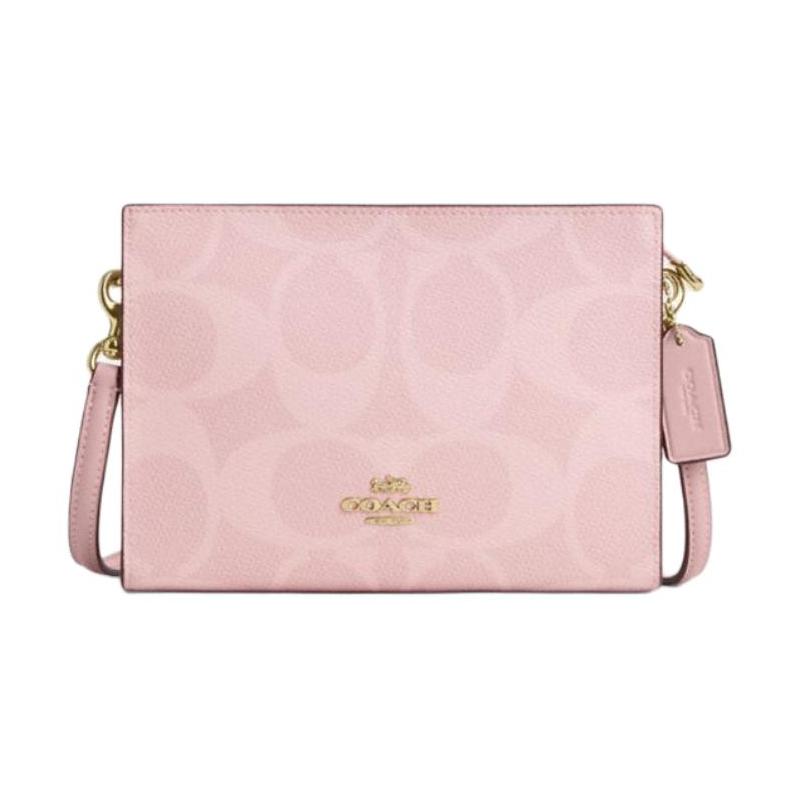 

COACH 20 Slim Adjustable Detachable Shoulder Strap in Gold Metal Finish Coated Canvas Shoulder Bag Small Women Pink золотий