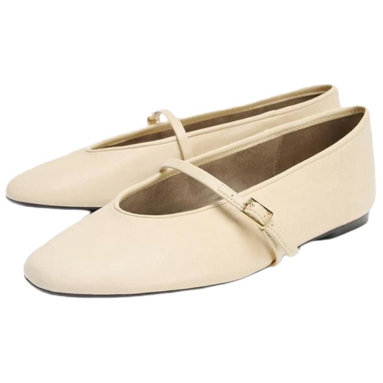 Zara Fashion Flat Mary Jane Shoes Women Shoes Light-Beige 1509611002
