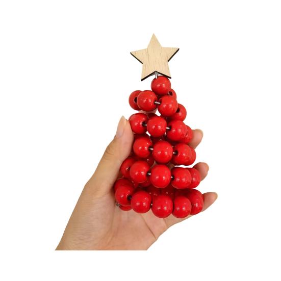 Nordic Wooden Spiral Christmas Tree Ornament Rustic Beaded Boho Christmas Tree Figurine for Home Office Farmhouse Centerpiece