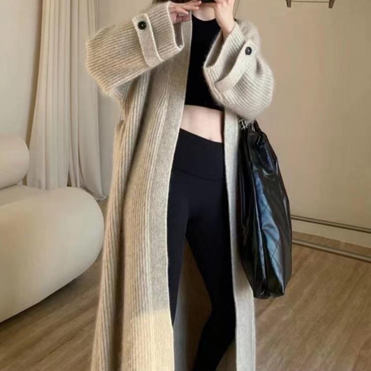 Japanischer Retro Langer Strick-Cardigan - 2023 Herbst/Winter Damen Lockerer Pullover-Mantel