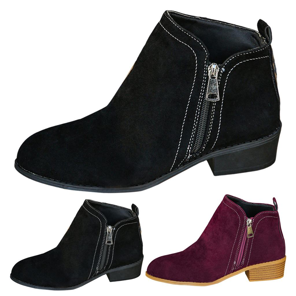 Pantofi de damă cu talpă groasă și toc gros, cu vârf rotund, la modă și casual, cizme scurte din piele scamosată, cizme western pentru femei