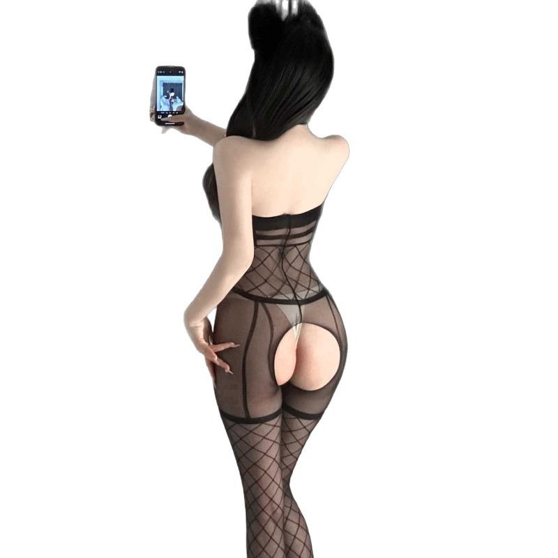 Sexy net socks open gear free fun net clothes fishing net hollow one-piece stripes point pure desire passion tease