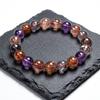 Multicolor Round Bead Bracelet, Purple and Copper-Tone Patterned Beads, Boho Layering Jewelry Gift for Women