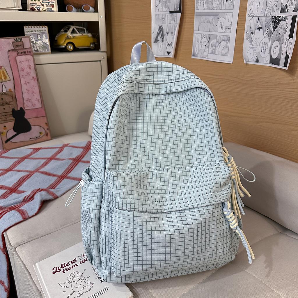 Schultasche Campus Schultasche Damen Koreanische Ausgabe ins Einfacher Karierter Rucksack Highschool-Schüler Große Kapazität Freizeit Reise Rucksack